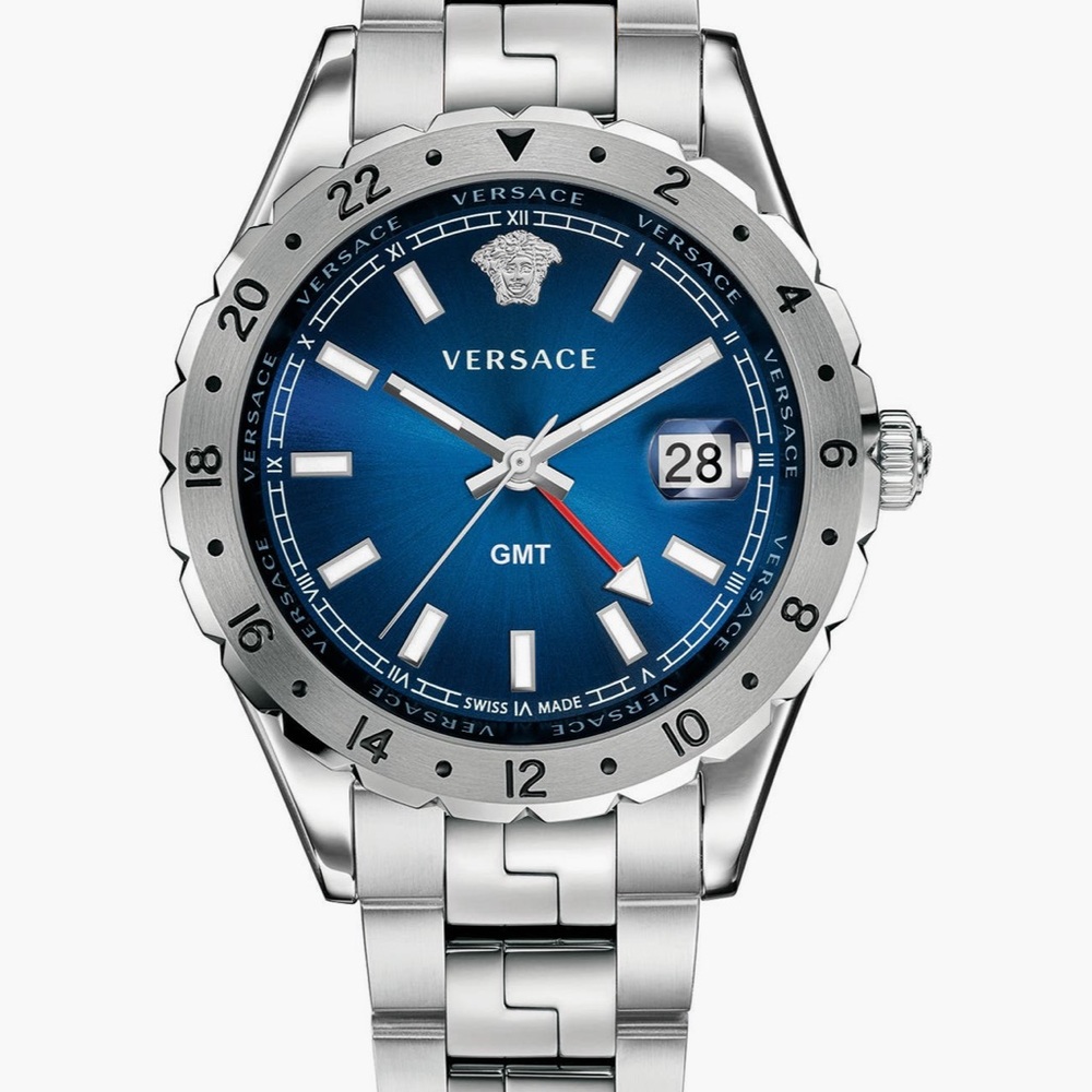 NWT VERSACE HELLENYIUM blue dial stainless steel bracelet watch 42mm Brand new